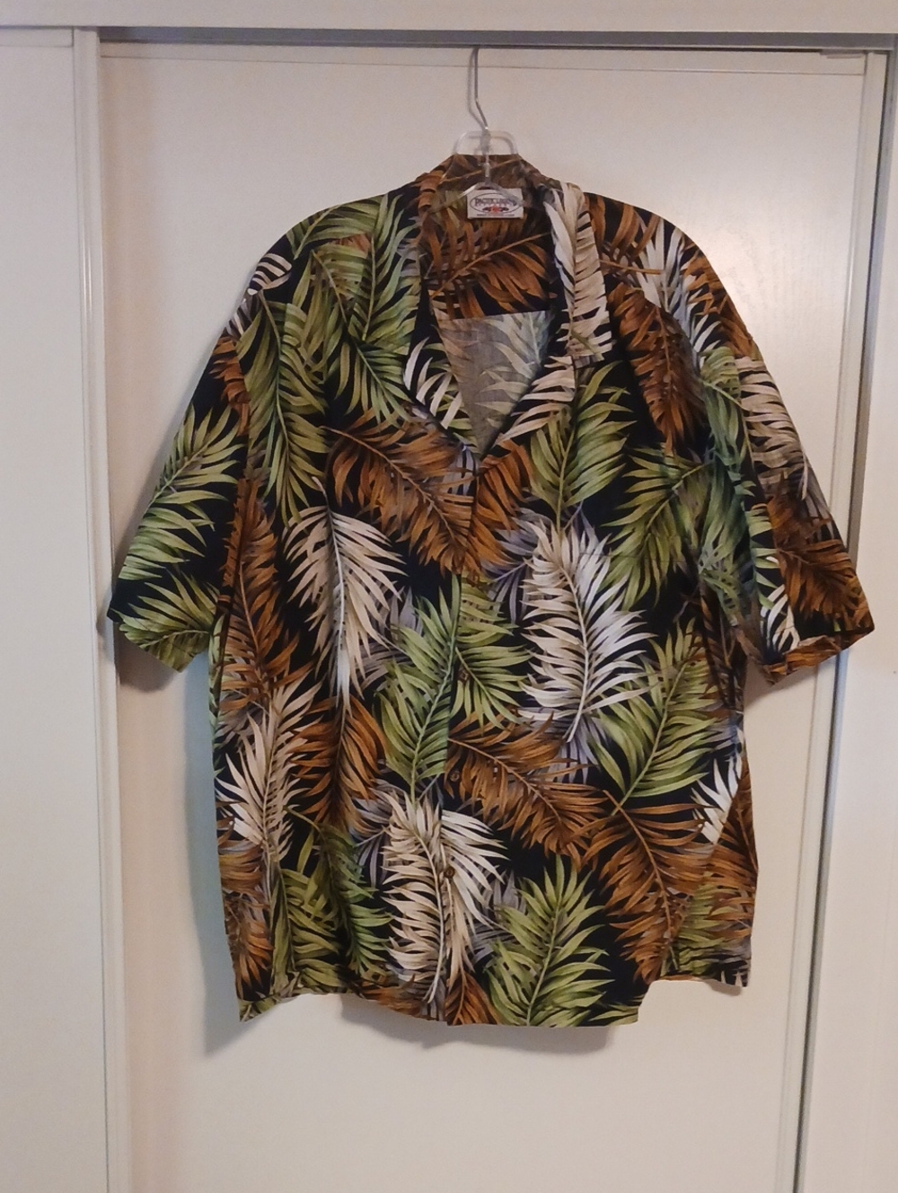 Tropical Palm Print 3XL Hawaiian Short-Sleeve Shirt Green/Brown